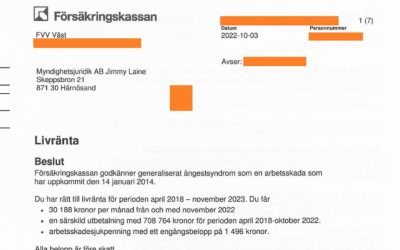 Försäkringskassan beviljar vår klient livränta