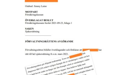 Vår klient med ME/CFS får rätt till hel sjukersättning