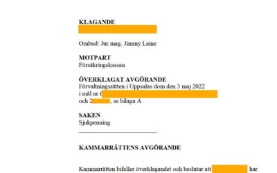 Kammarrätten bifaller vårt överklagande i mål om sjukpenning
