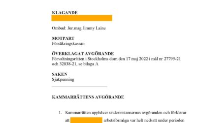 Kammarrätten bifaller vårt överklagande i mål om sjukpenning