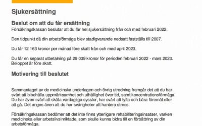 Vår klient med ME/CFS beviljas hel sjukersättning