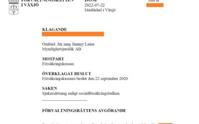 Vår klient får rätt till hel sjukersättning efter bifall i förvaltningsrätten