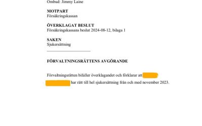 Vår klient med ME/CFS beviljas hel sjukersättning