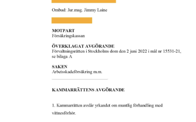 Vår klient beviljas fortsatt livränta efter bifall i kammarrätten