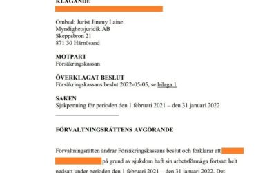 Vår klient beviljas hel sjukpenning efter bifall i förvaltningsrätten